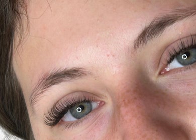 Close-up of beautifully enhanced eyelashes at Soft Heart Studios, Ottawa, Ontario, CA.