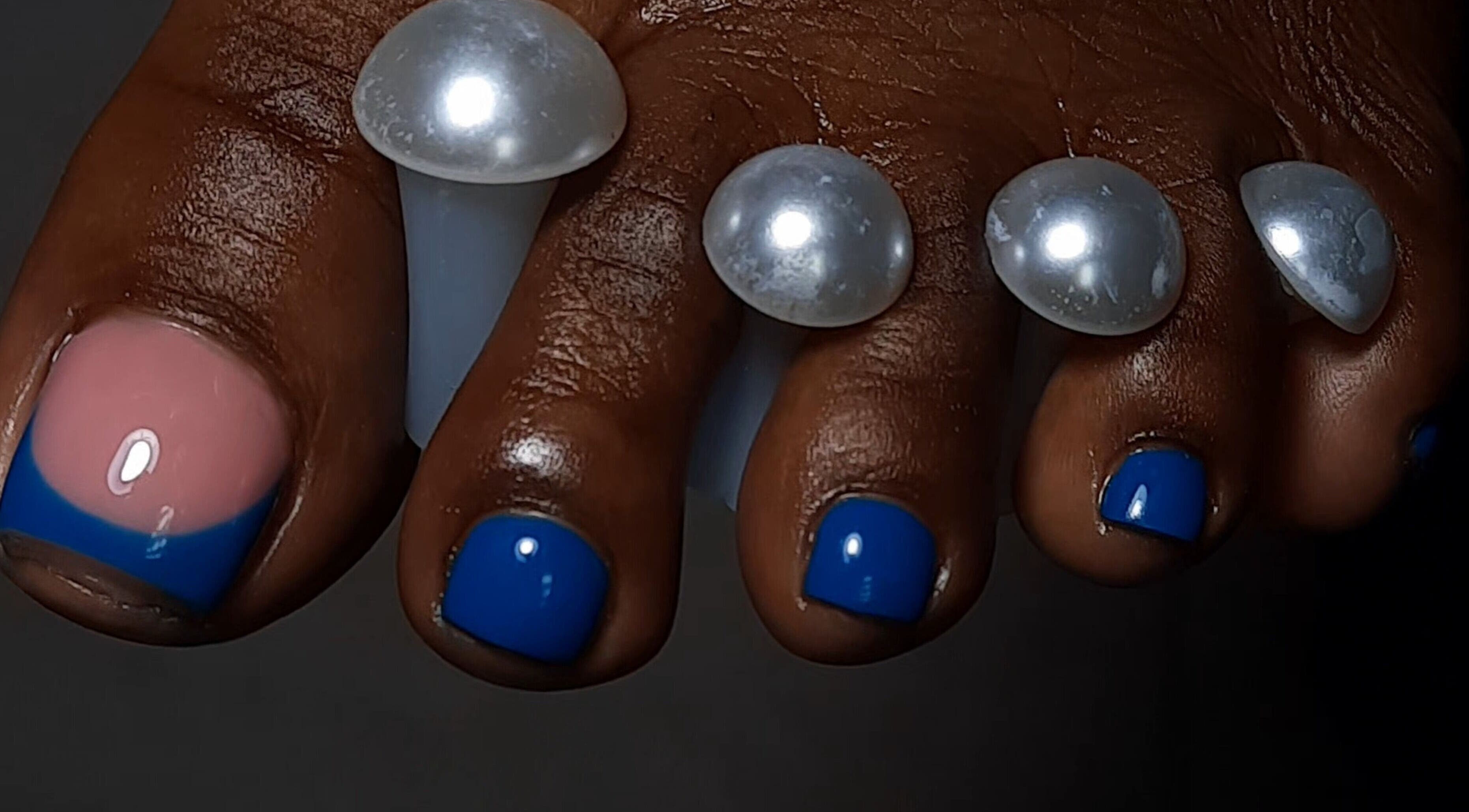 Bold blue pedicure at The Polish Touch Nail Studio, Oistins, Christ Church, BB.