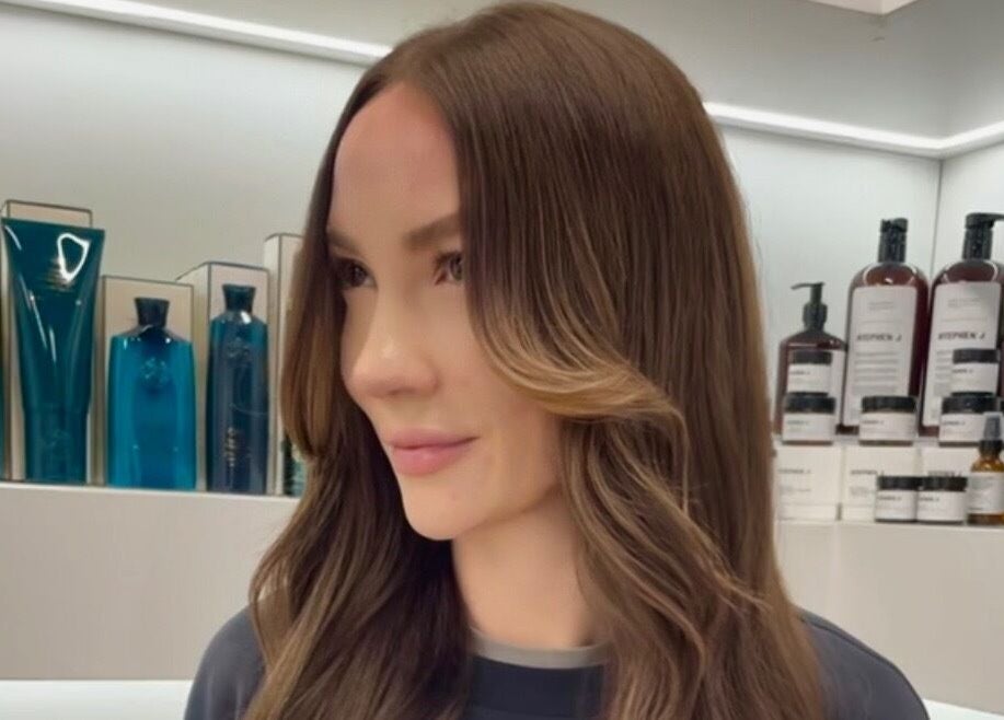 Stylish hair product display at Paige at Chic, Moose Jaw, Saskatchewan, CA salon.