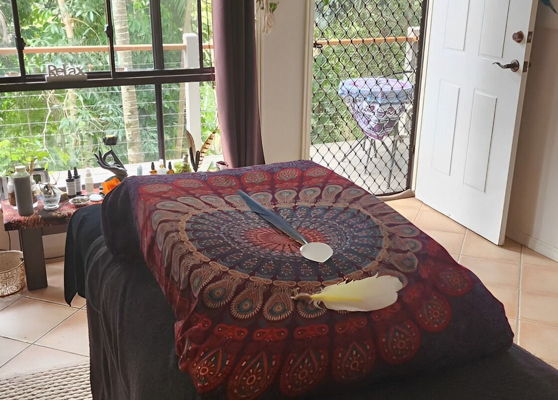 Tranquil therapy room at Earth Magic with Suzie Maxwell, Currumbin Waters, Queensland, AU.