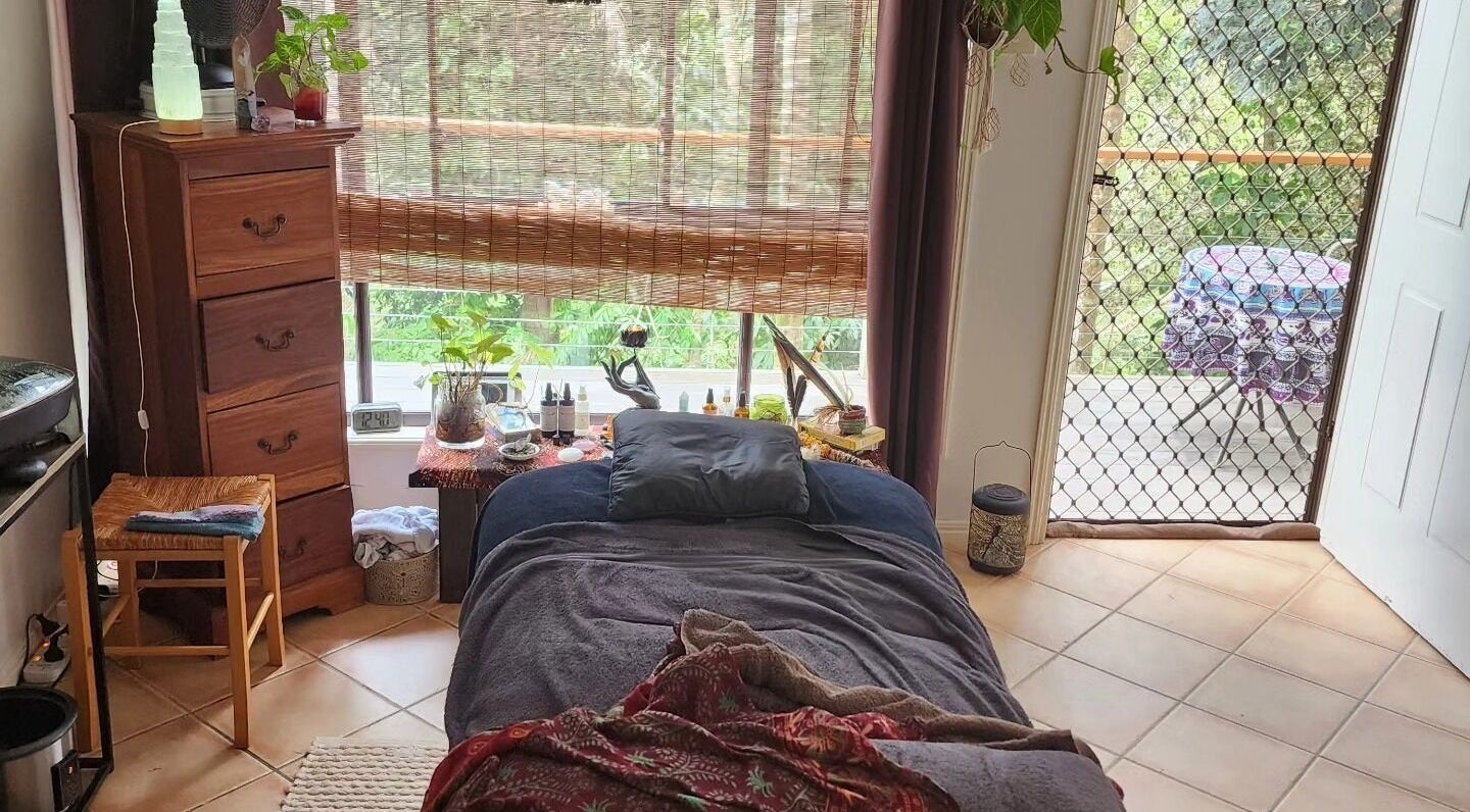 Serene treatment room at Earth Magic with Suzie Maxwell, Currumbin Waters, Queensland, AU.