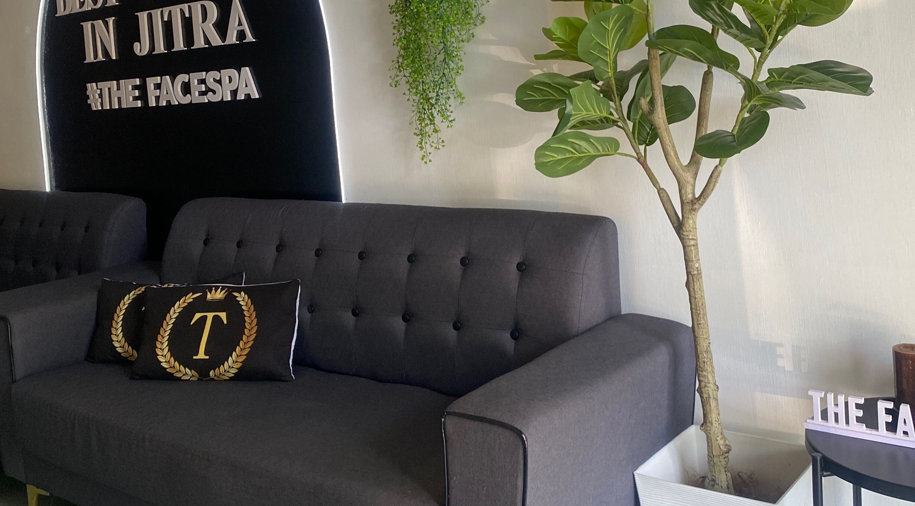 Elegant waiting area at THE FACESPA, Jitra, Kedah, MY with lush greenery and comfortable seating.