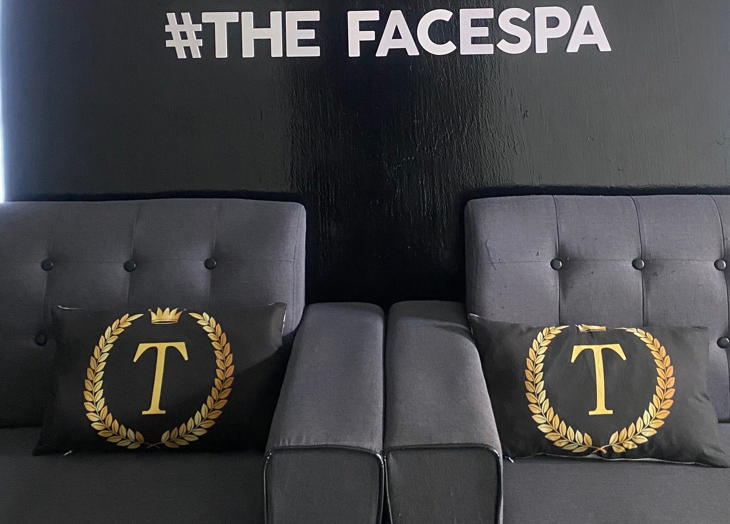Elegant sofa with cushions at THE FACESPA, Jitra, Kedah, MY. Modern and inviting wellness ambiance.
