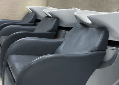 Elegant wash stations at Bridget Nottingham Hair Design, Huntington Beach, California, US.