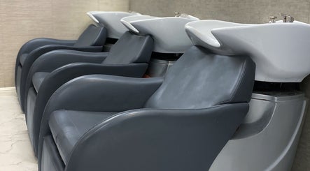 Elegant salon wash stations at Bridget Nottingham Hair Design, Huntington Beach, California, US.
