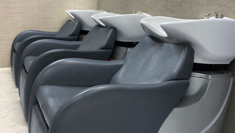 Modern shampoo chairs at Bridget Nottingham Hair Design, Huntington Beach, California, US.