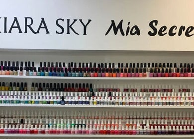 Vibrant nail polish collection at De'Bleu Hair Salon and Spa, Savannah, Grand Cayman, KY.