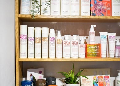 Beautiful display of hair products at Willow Hair and Wellbeing, Woodbury, England, GB.