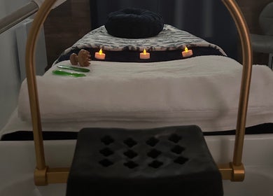 Relaxing treatment room with candles at The Facial Spa at Bank House, Llantwit Major, Wales, GB.