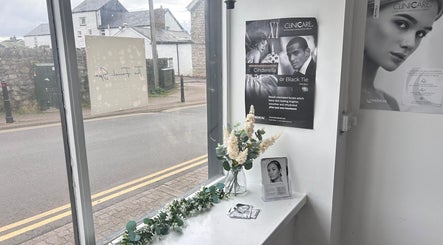 Elegant display with skincare posters at The Facial Spa at Bank House, Llantwit Major, Wales, GB.