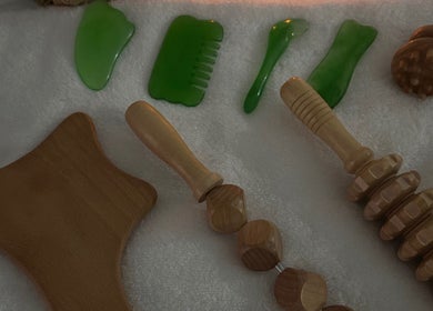 Massage tools at The Facial Spa at Bank House, Llantwit Major, Wales, GB, ready for relaxation sessions.