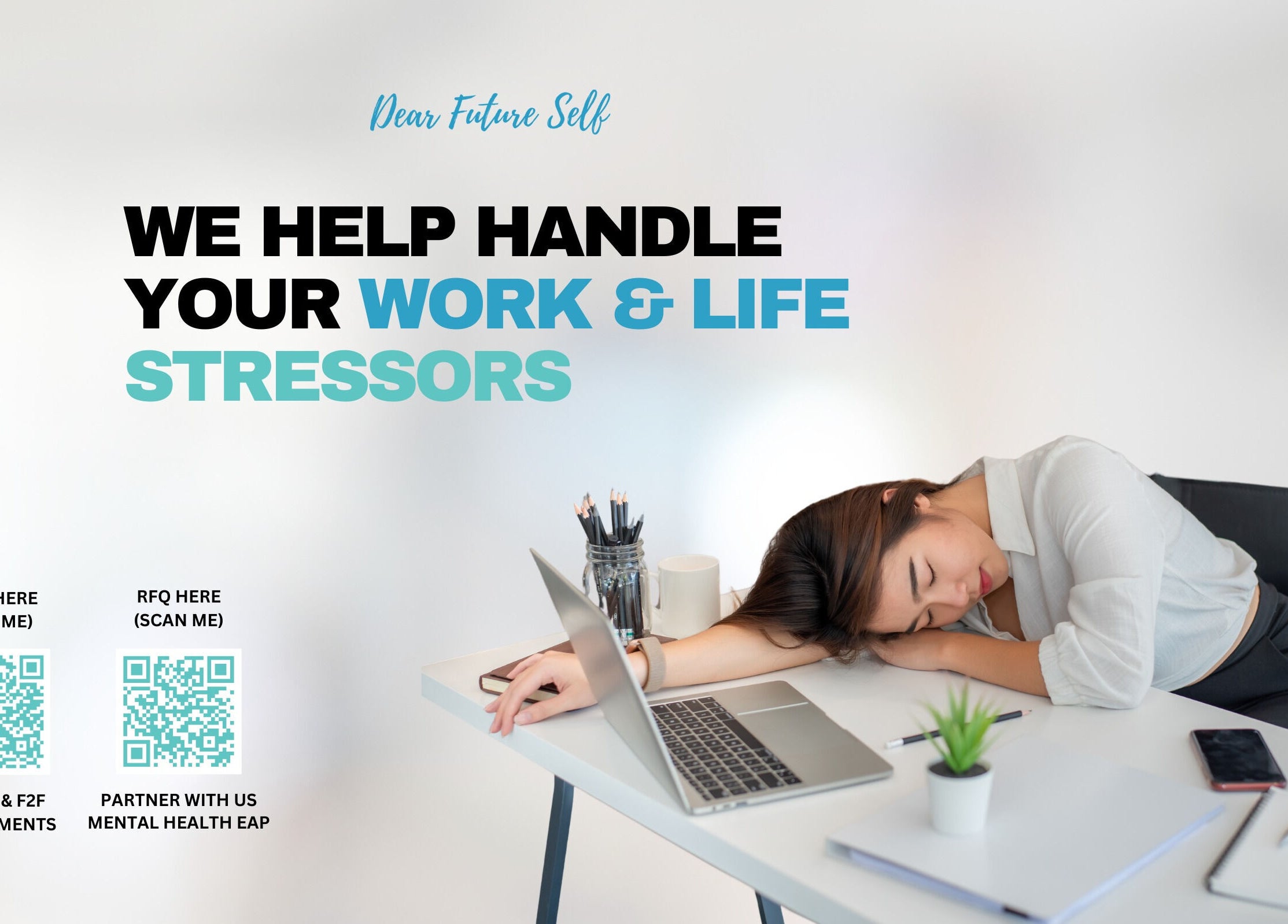 Woman resting head on desk at DFS Consulting PH, San Juan, Metro Manila, PH offering stress management services.