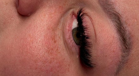 Close-up of eyelash extensions at Vela Lash Bar, Jacksonville, Florida, US showcasing volume and precision.