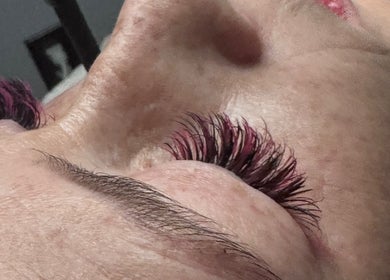 Close-up of elegant lash extensions at Vela Lash Bar in Jacksonville, Florida, US.