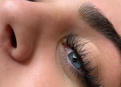 Close-up of eyelash extensions at Lashed by Lexi, Greenock, Scotland, GB showcasing detailed lash artistry.