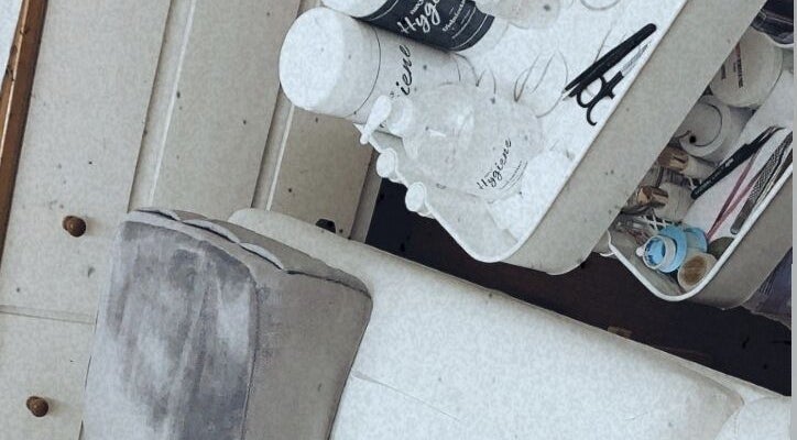 Lash tools and products at Lashed by Lexi, Greenock, Scotland, GB, organized on a trolley.