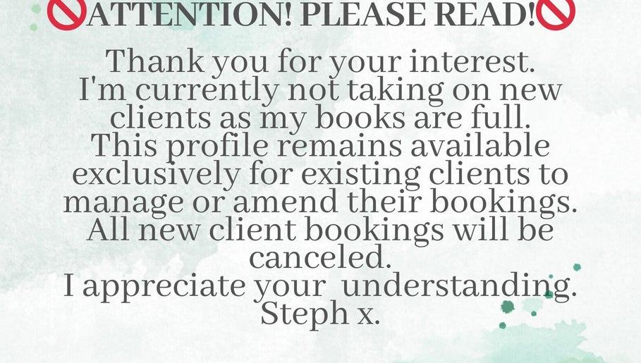 Booking notice at Beautiful You - Nails and Beauty, Rotorua, Bay Of Plenty, NZ for existing clients only.