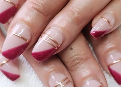Chic burgundy and gold nails at Beautiful You - Nails and Beauty, Rotorua, Bay Of Plenty Region, NZ.