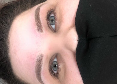 Close-up of styled brows at Lashes and Brows by Katy, Gloucester, England, GB.