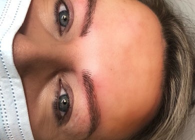 Close-up of microbladed eyebrows at Lashes and Brows by Katy, Gloucester, England, GB.