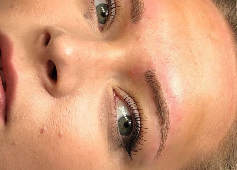 Close-up of eye and brows after treatment at Lashes and Brows by Katy, Gloucester, England, GB.