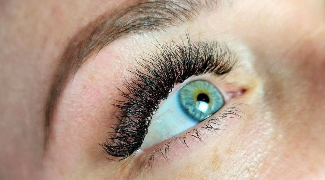 Close-up of enhanced eyelashes at Nymphaea Beauty, Chelmsford, England, GB.