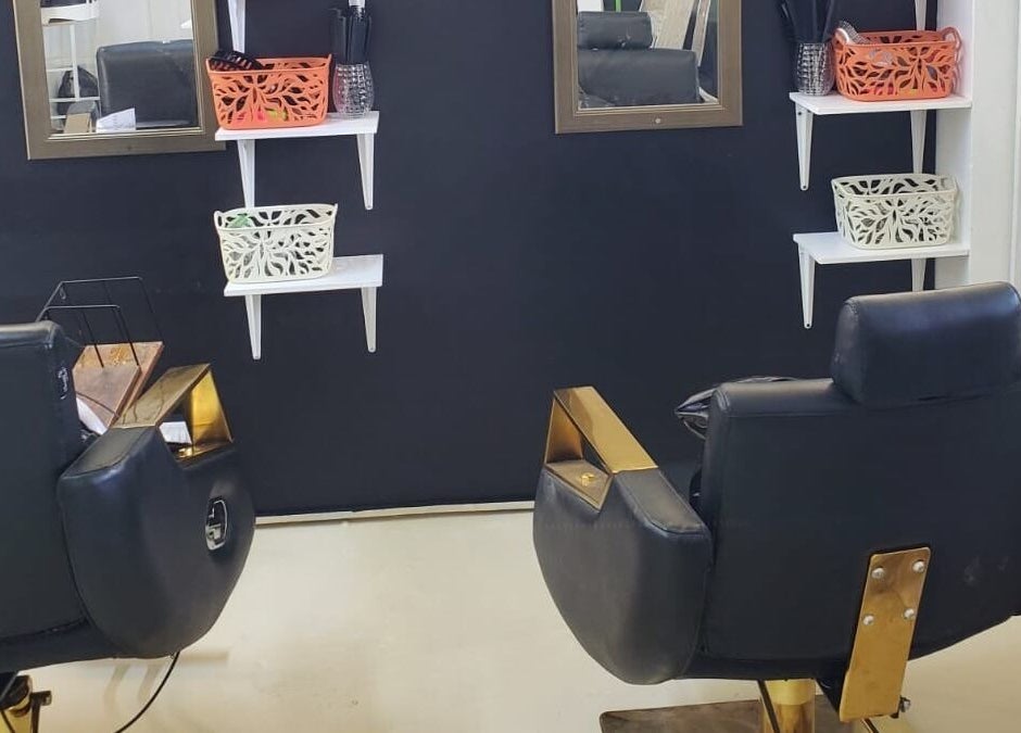 Stylish salon chairs at The Finished Look Castries, Castries, St.Lucia, JM, offering a modern beauty experience.