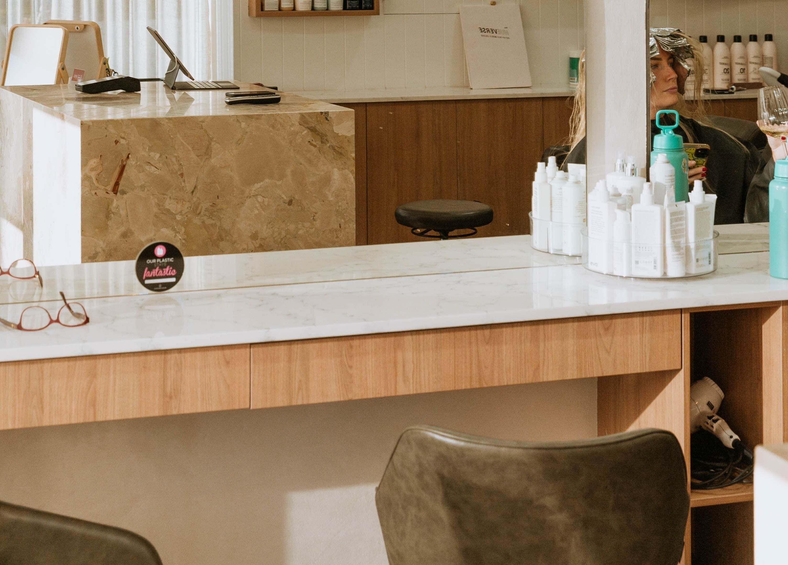 Salon interior at Beauty and The Fox, Merewether, New South Wales, AU showcasing modern design and beauty products.