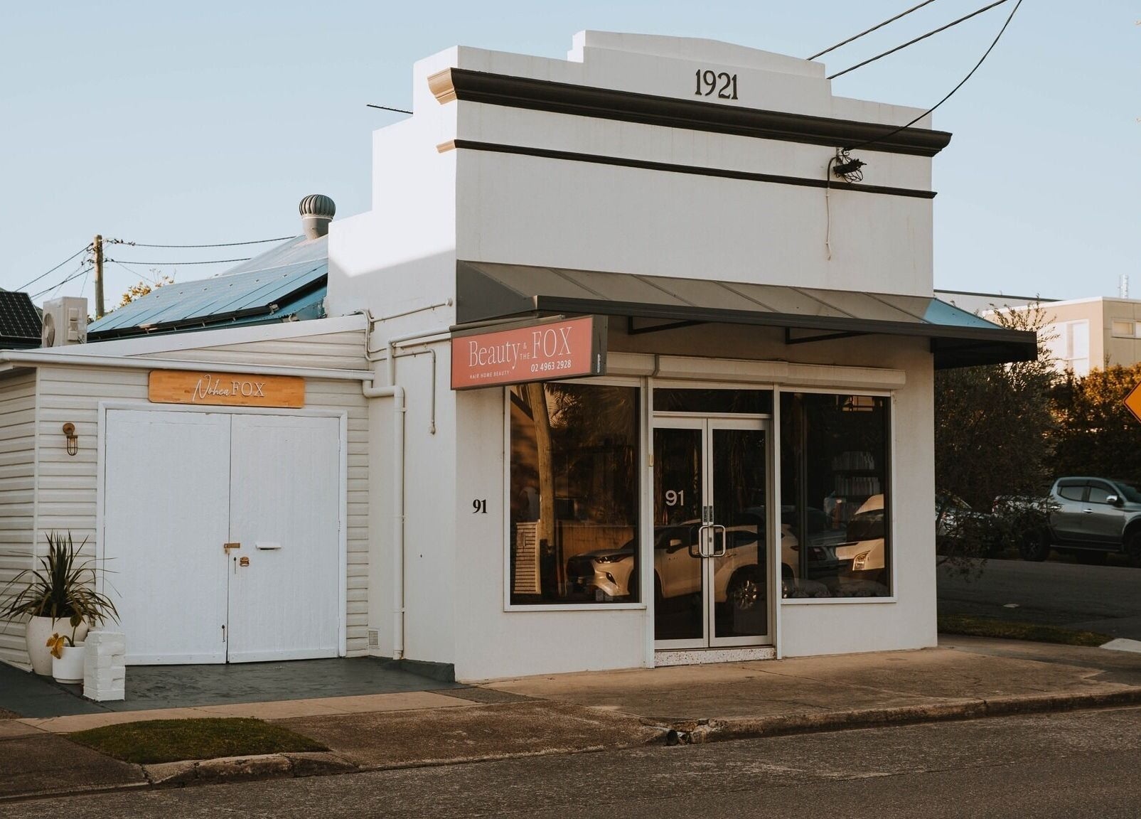 Entrance of Beauty and The Fox in Merewether, New South Wales, AU, showcasing chic exterior design.