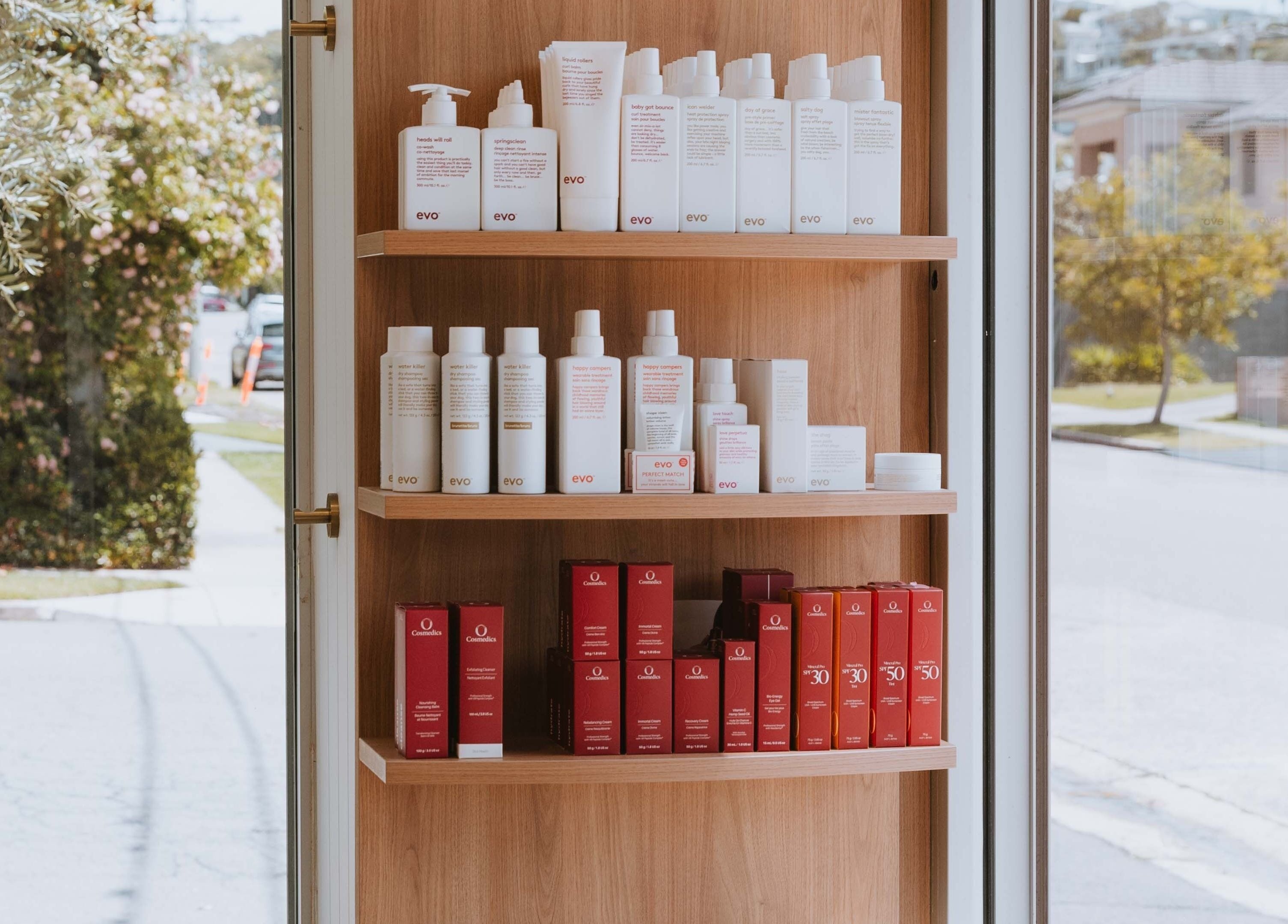 Shelves of beauty products at Beauty and The Fox in Merewether, New South Wales, AU.