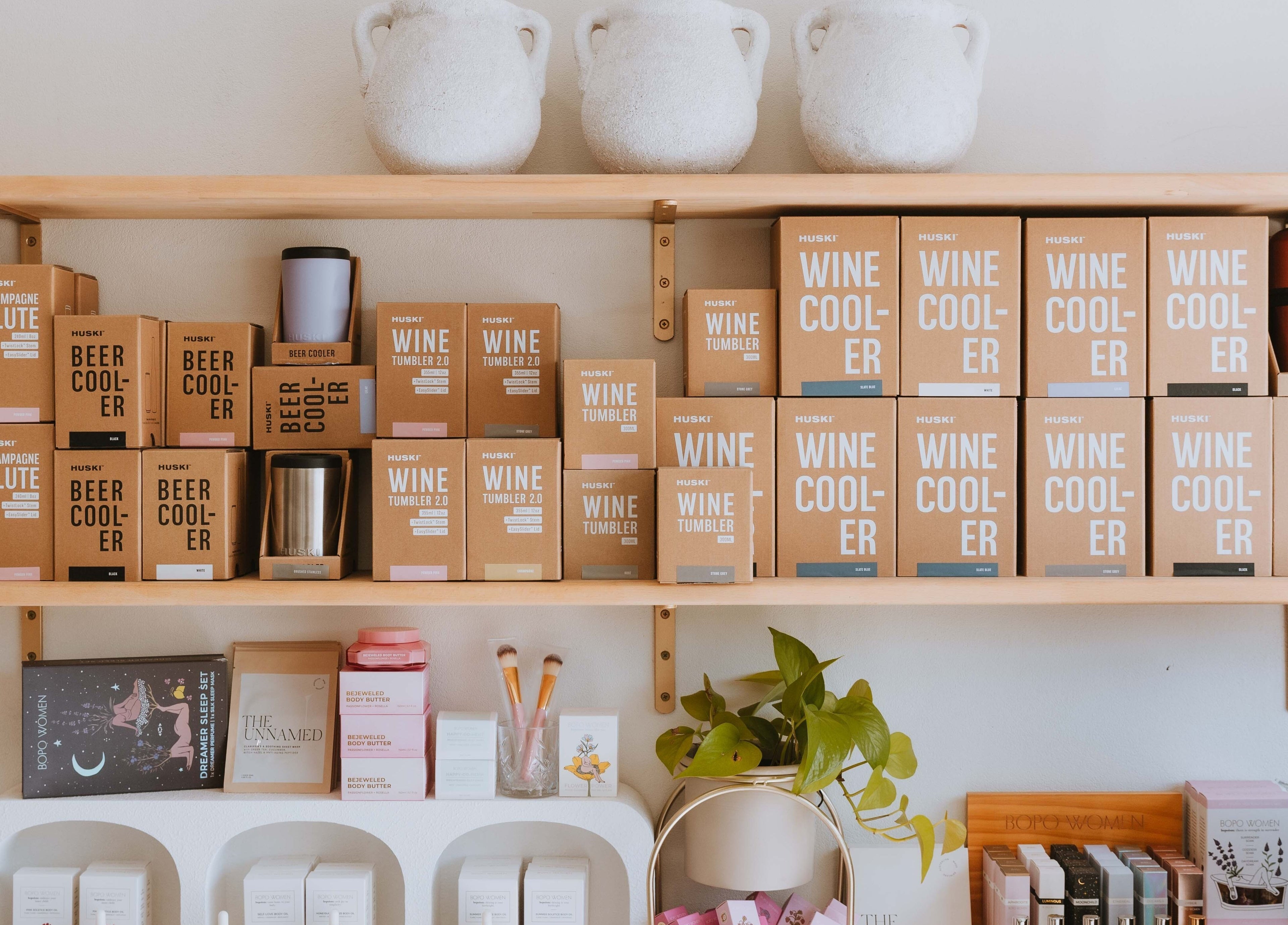 Beautiful product shelf display at Beauty and The Fox, Merewether, New South Wales, AU.