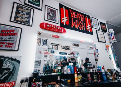 Stylish interior of JWFTR barbershop with vibrant decor in Singapore, Singapore, SG.