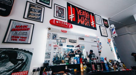 Stylish interior of JWFTR barbershop with vibrant decor in Singapore, Singapore, SG.