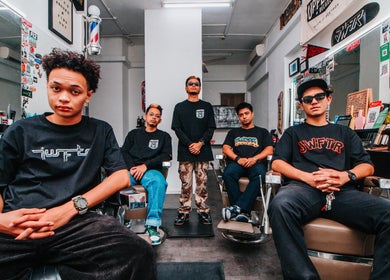 Group of stylish individuals at JWFTR, Singapore, Singapore, SG, showcasing trendy hairstyles.