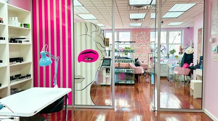 Stylish interior of Millennium Beauty Studio in New York, New York, US with vibrant decor and beauty stations.