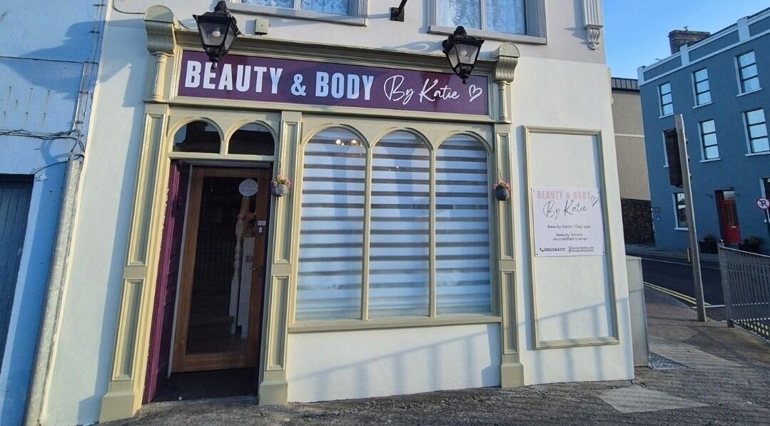 Entrance to Beauty and Body By Katie in Castleisland, County Kerry, IE with elegant signage and decor.