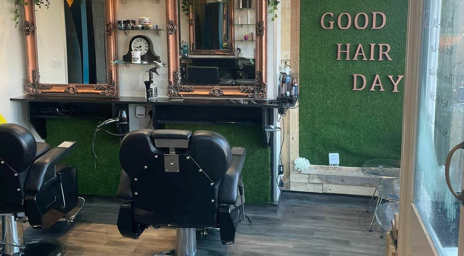 Elegant salon chairs in a stylish setup at Platform 169, Exeter, England, GB for a good hair day.