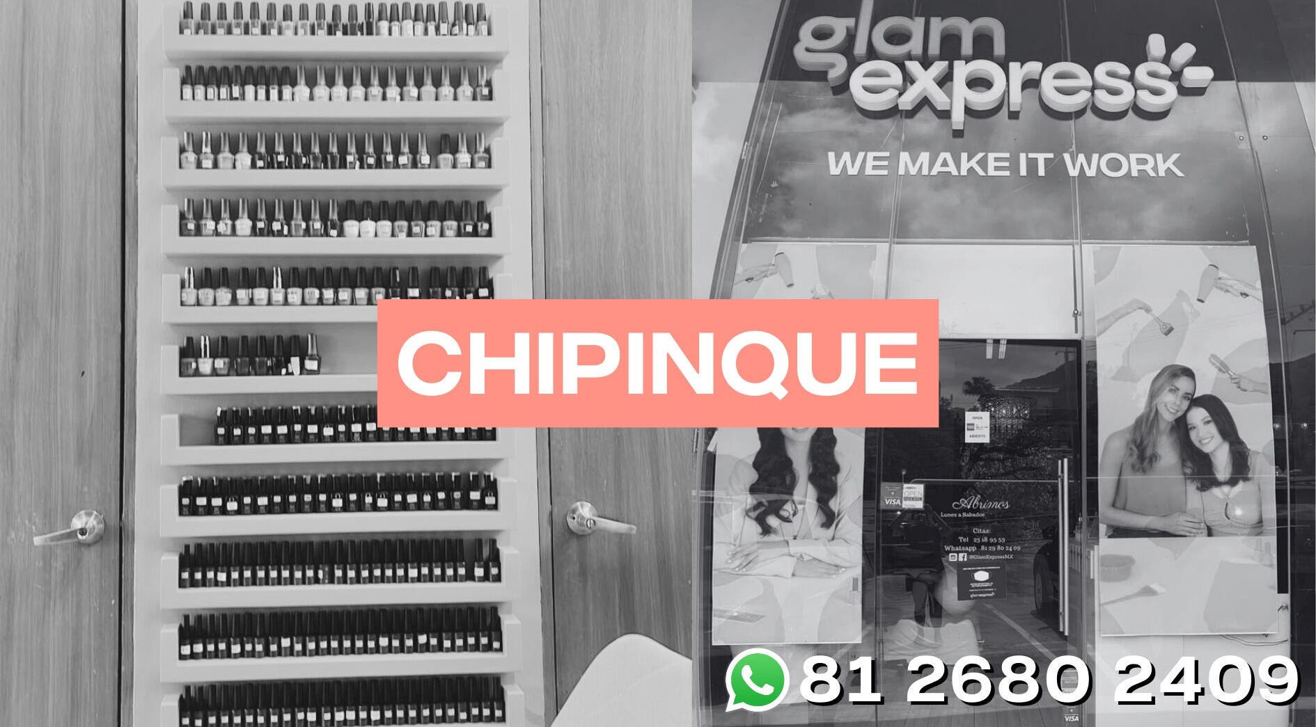 Nail polish collection at Glam Express Chipinque, San Pedro Garza García, Nuevo León, MX.