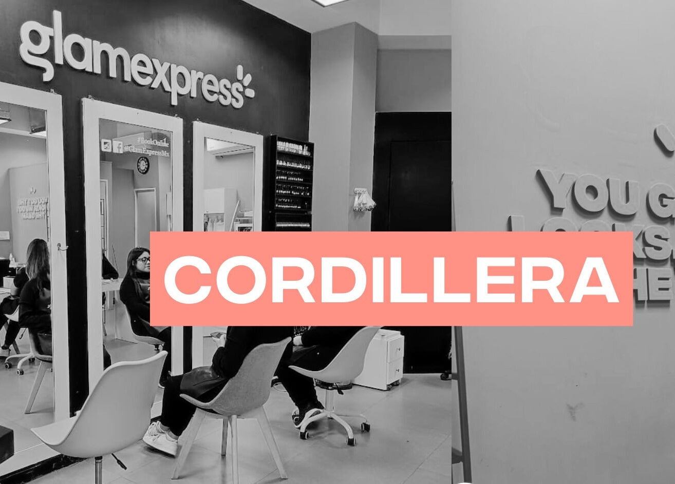 Stylish interior of Glam Express Cordillera salon in Santa Catarina, Nuevo León, MX with modern decor.