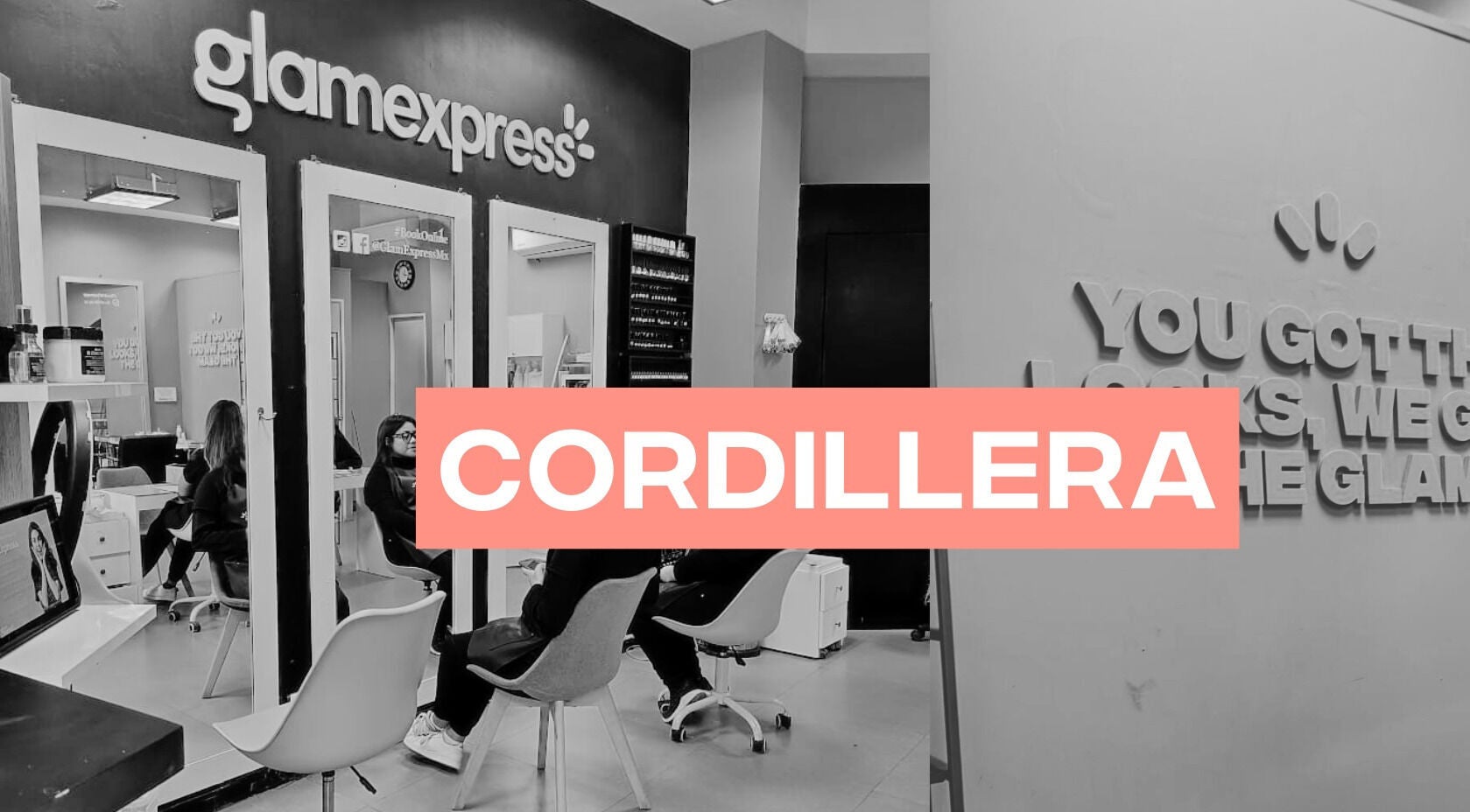 Stylish interior of Glam Express Cordillera salon in Santa Catarina, Nuevo León, MX with modern decor.