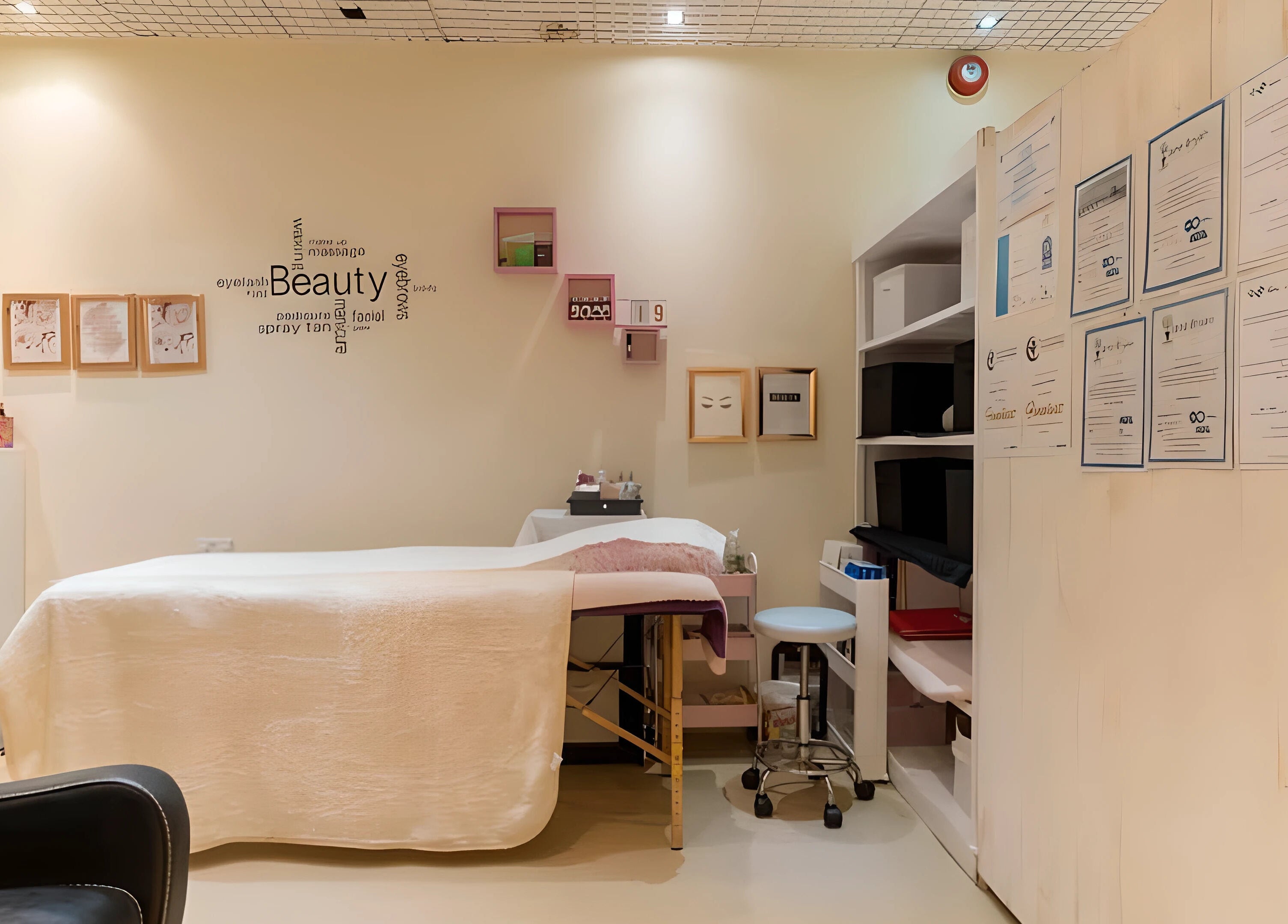 Calm treatment room at Pampered Retreat, showcasing a massage table and decor in Bangor, Wales, GB.