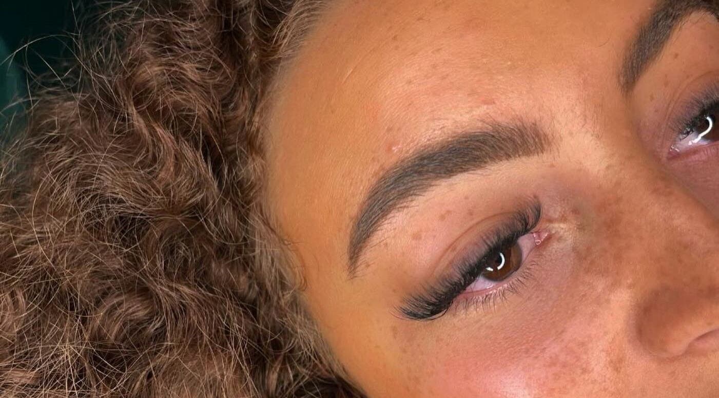 Close-up of an expertly shaped eyebrow at The Bloom Studio, Colchester, England, GB.