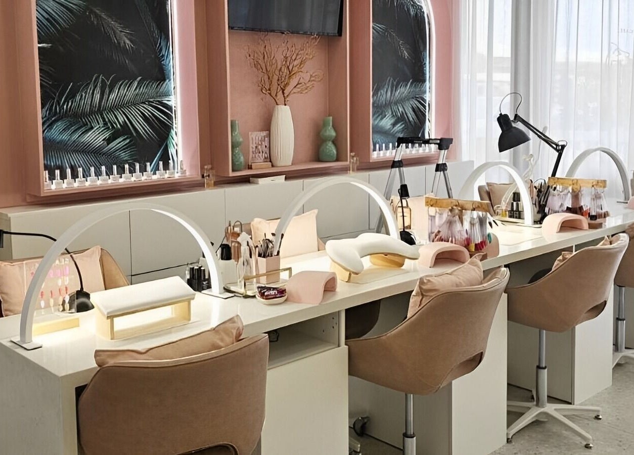 Modern nail treatment area at Blushing Beauty Lounge x Scalp Spa Perth, Brabham, Western Australia, AU.