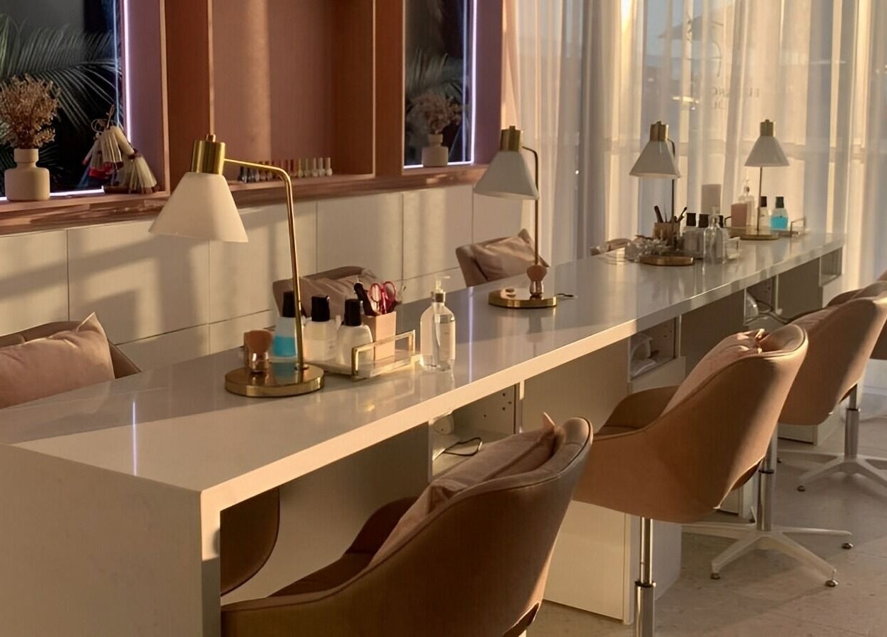 Chic beauty station at Blushing Beauty Lounge x Scalp Spa Perth, Brabham, Western Australia, AU with soft lighting.