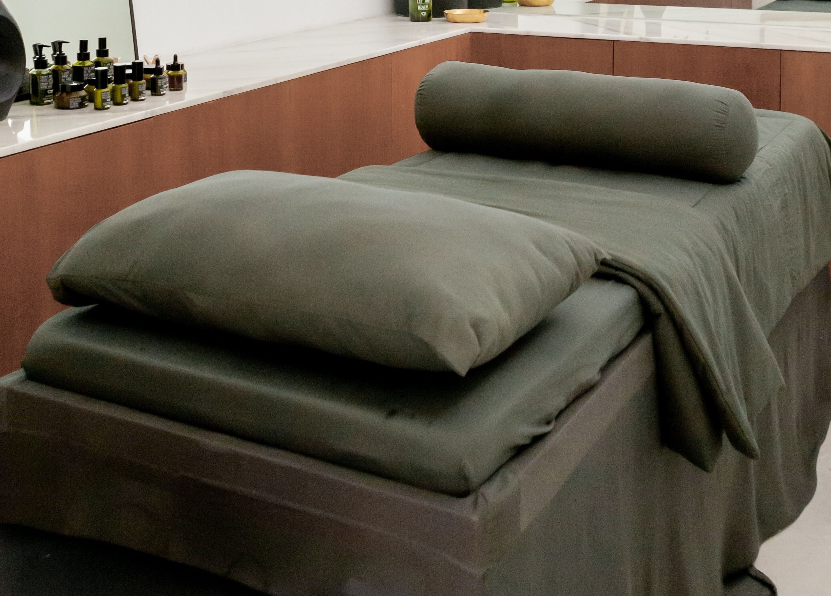 Luxurious massage table at Fields of Yarrow Berawa, Bali, Bali, ID, ready for relaxation therapy.