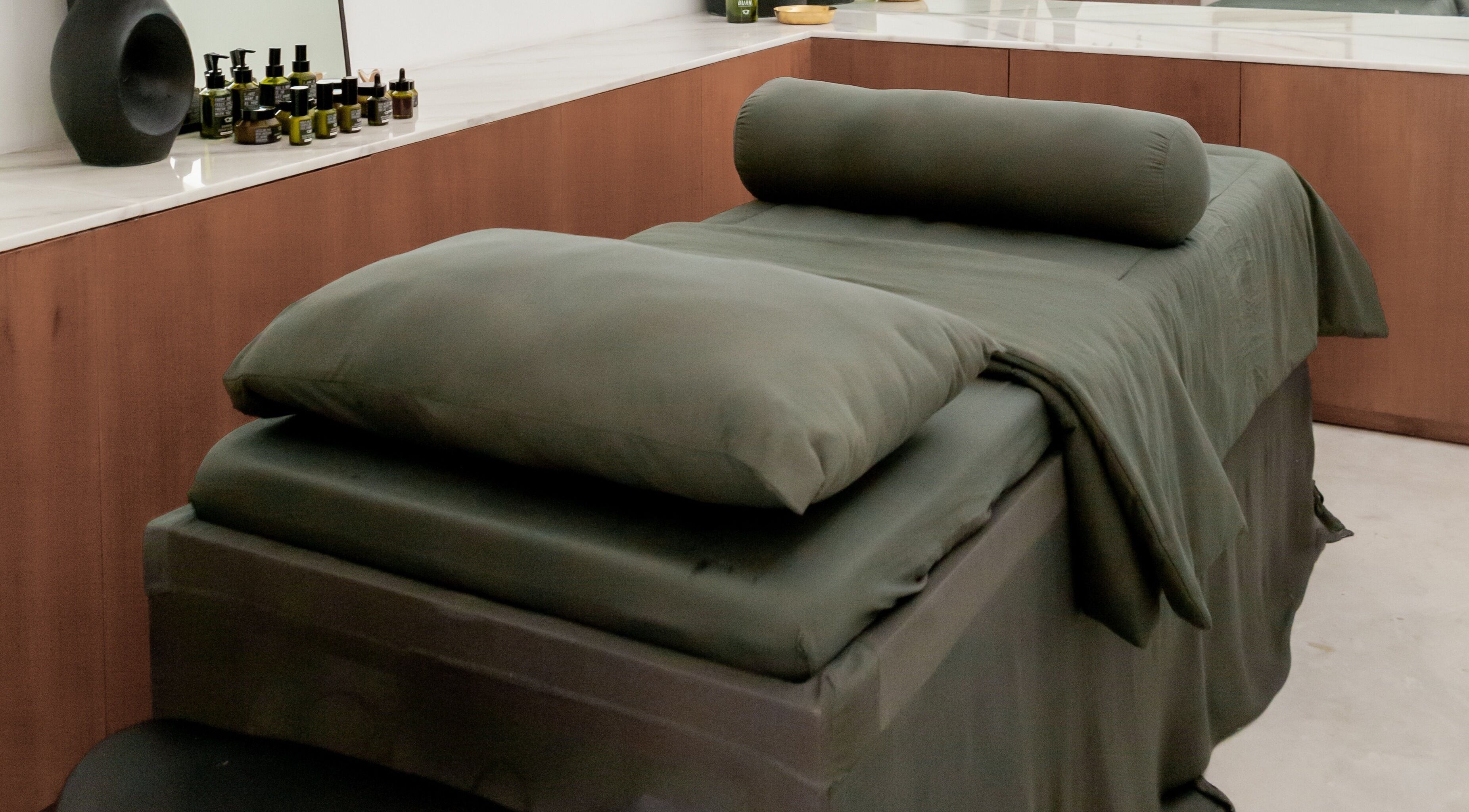 Luxurious massage table at Fields of Yarrow Berawa, Bali, Bali, ID, ready for relaxation therapy.