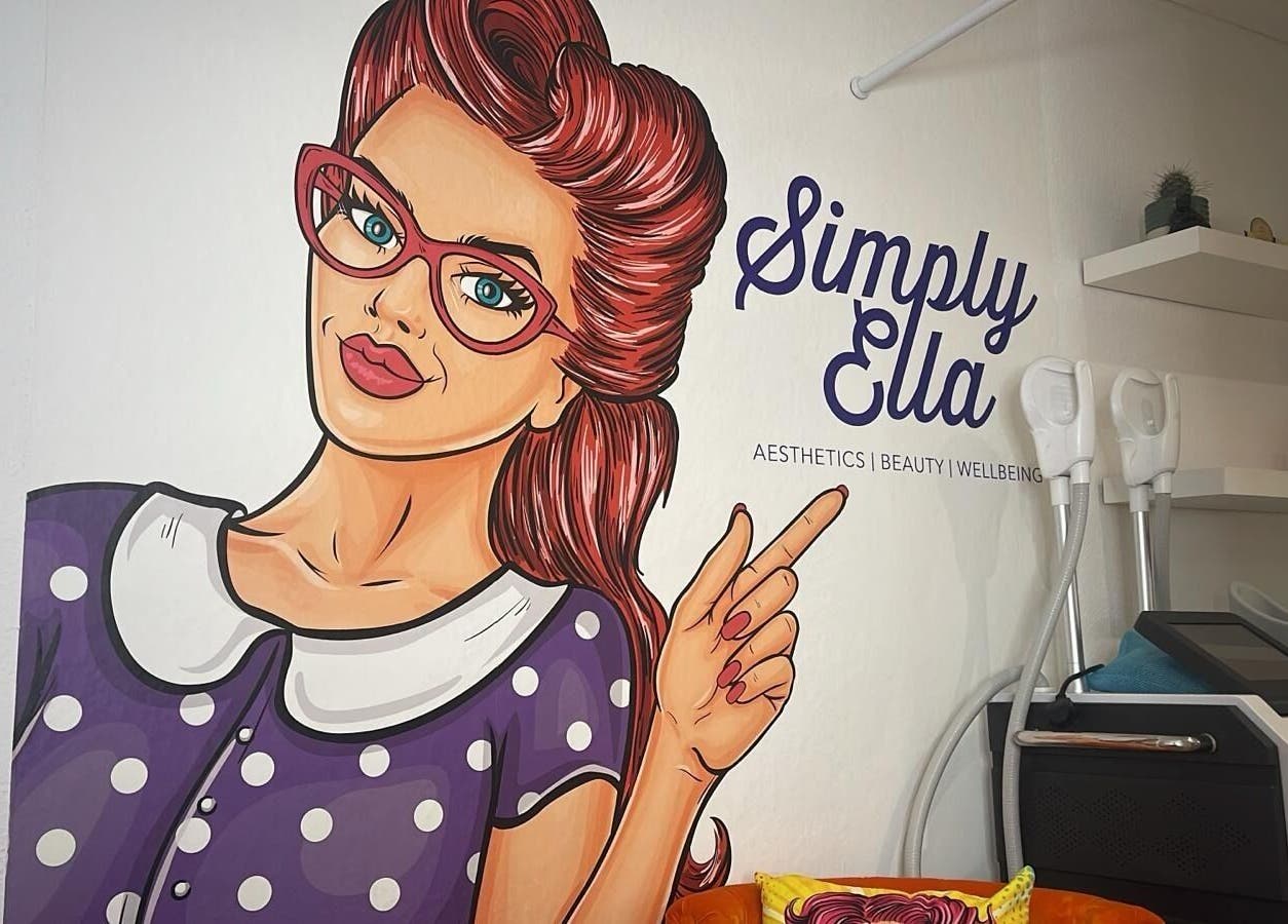 Colorful mural at Simply Ella in Chelmsford, England, GB featuring a retro illustration with vibrant aesthetics.