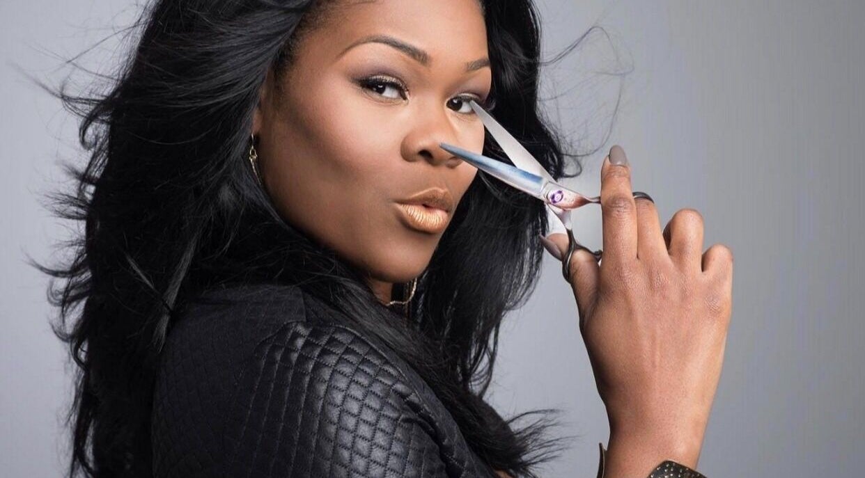 Professional hair stylist at T S HAIR STYLING STUDIOS GRAND RAPIDS in Grand Rapids, Michigan, US with scissors.