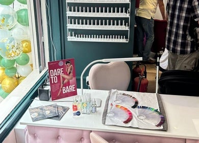 Elegant nail station at Beauty Within by Vicky, Bishop Auckland, England, GB featuring colorful polish display.