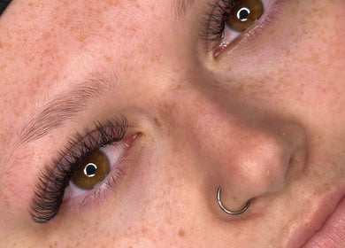Close-up of elegant eyelash extensions at ACR Cosmetics, Maidstone, England, GB, showcasing intricate design.